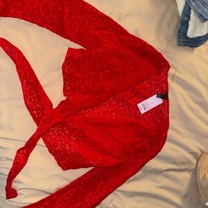 Red Floral Wrap Blouse